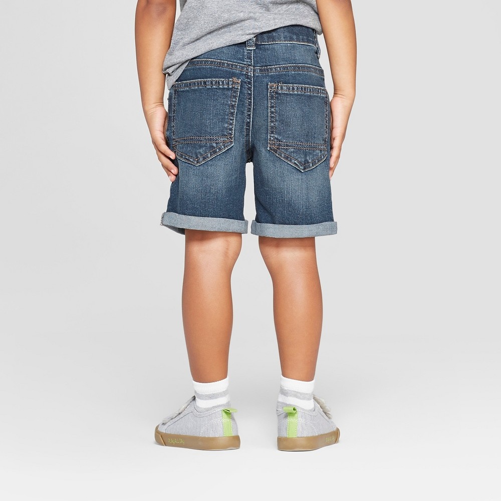 slide 2 of 3, Toddler Boys' Rolled Hem Jean Shorts - Cat & Jack Medium Blue 4T, 1 ct