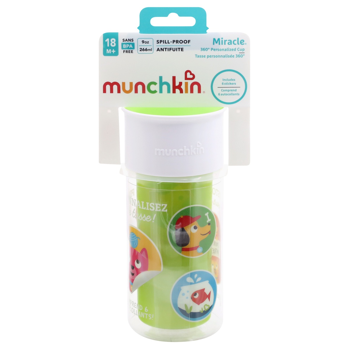 slide 1 of 1, Munchkin Miracle 360 Insulated Sticker Cup, 9 oz