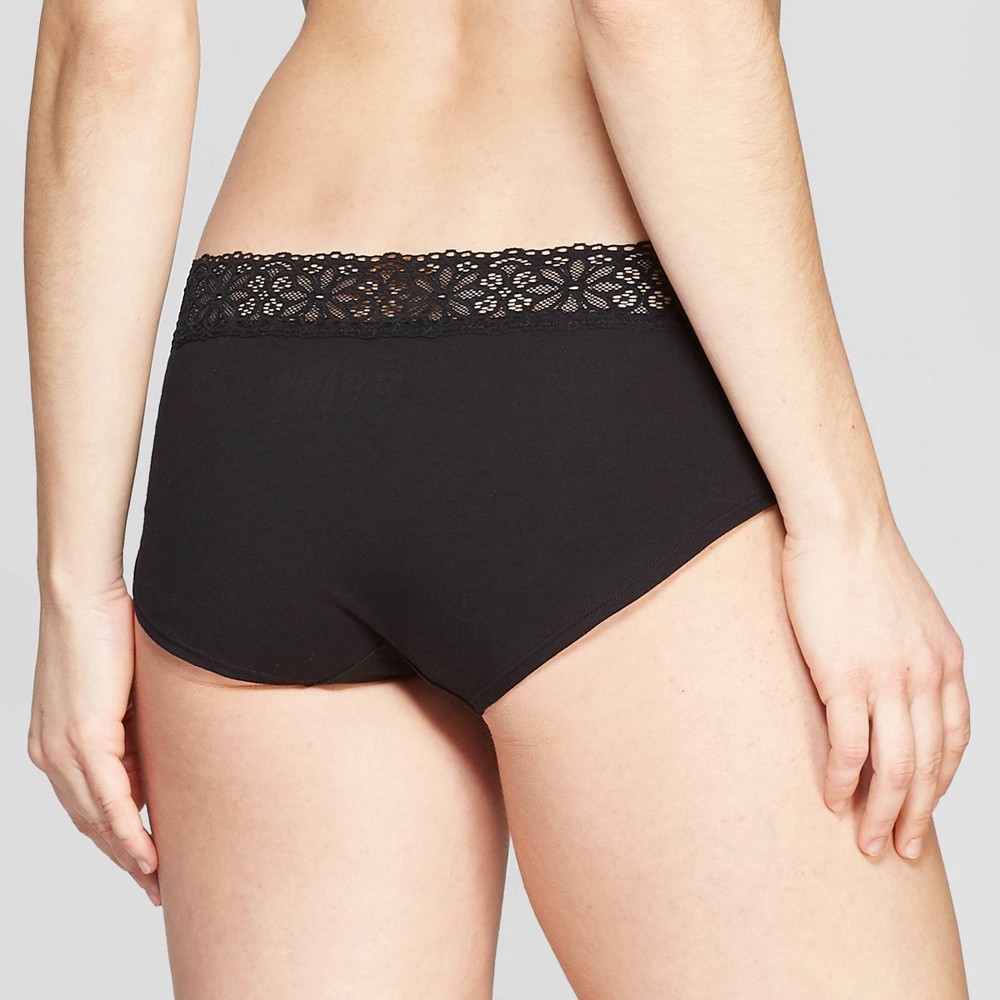 Women's Cotton Hipster Underwear with Lace Waistband - Auden Black XS 1 ct