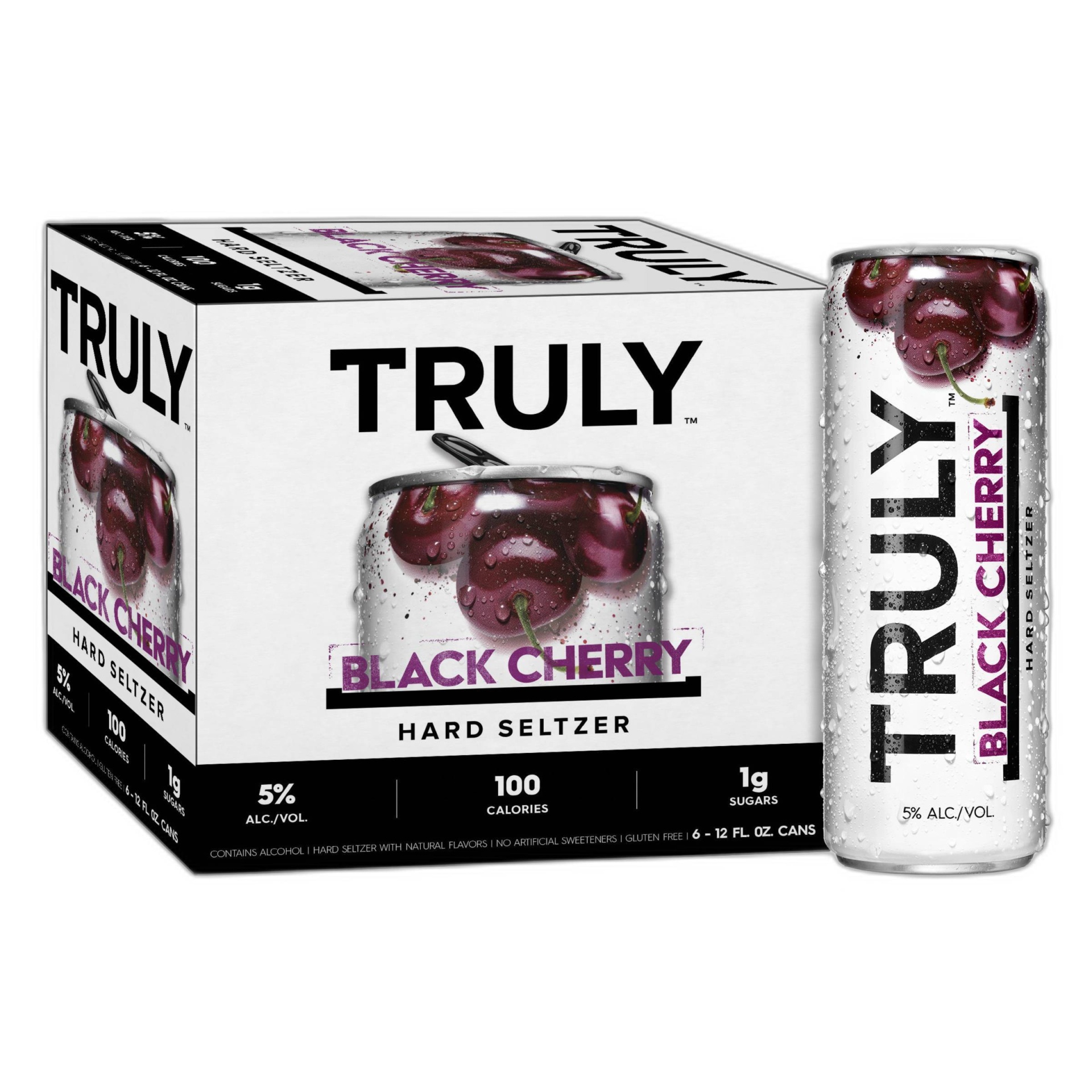 slide 1 of 4, Truly Spiked & Sparkling Truly Black Cherry Hard Seltzer - 6pk/12 fl oz Slim Cans, 6 ct; 12 fl oz