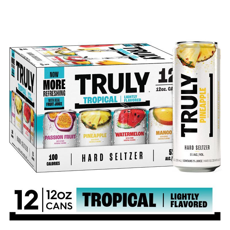 slide 3 of 8, Truly Spiked & Sparkling Truly Hard Seltzer Tropical Mix Pack - 12pk/12 fl oz Slim Cans, 12 ct; 12 fl oz