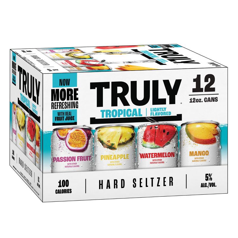 slide 4 of 8, Truly Spiked & Sparkling Truly Hard Seltzer Tropical Mix Pack - 12pk/12 fl oz Slim Cans, 12 ct; 12 fl oz