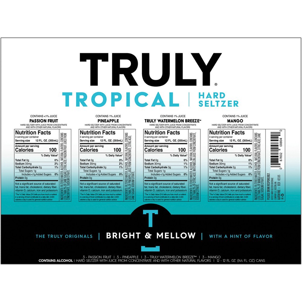 slide 3 of 7, TRULY Hard Seltzer Tropical Variety Pack Cans, 12 ct; 12 oz