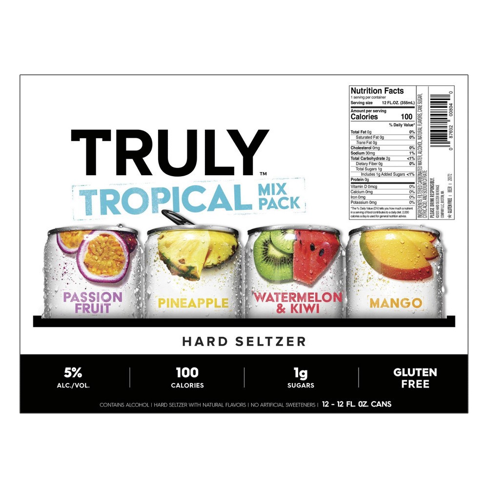 slide 7 of 7, TRULY Hard Seltzer Tropical Variety Pack Cans, 12 ct; 12 oz