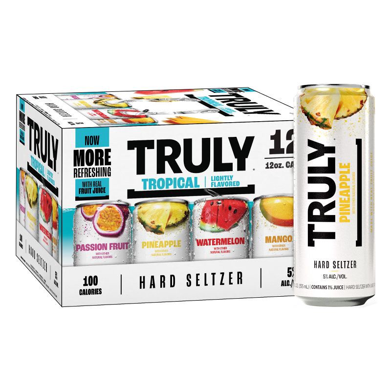 slide 1 of 8, Truly Spiked & Sparkling Truly Hard Seltzer Tropical Mix Pack - 12pk/12 fl oz Slim Cans, 12 ct; 12 fl oz
