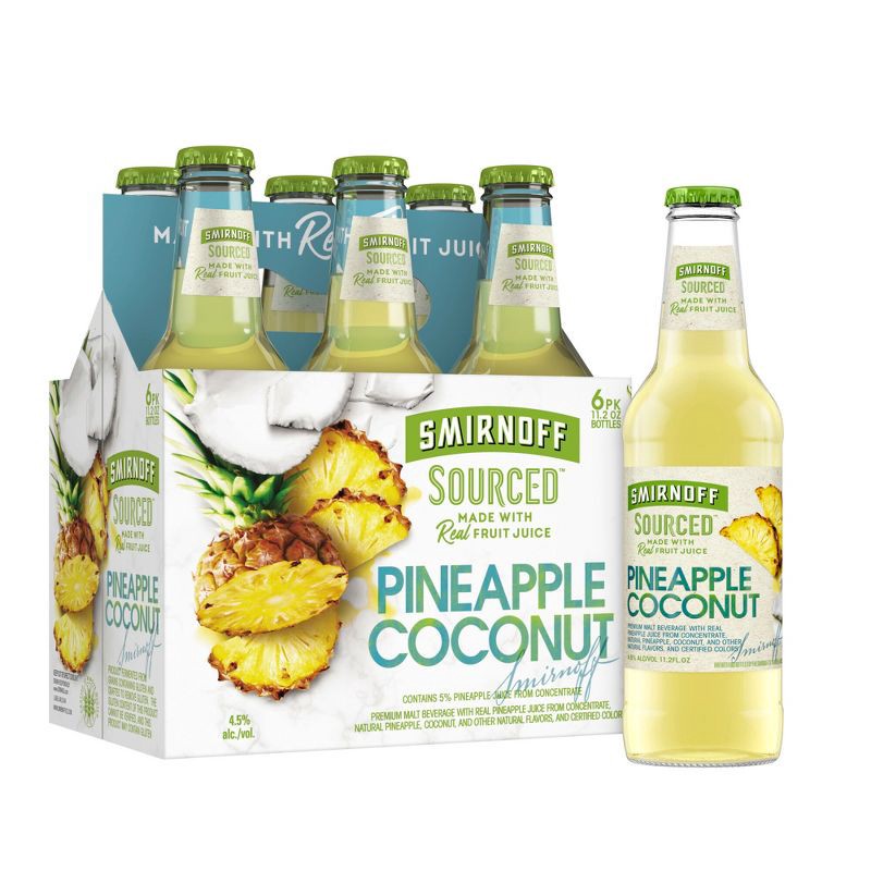 slide 4 of 10, Smirnoff Spiked Sparkling Seltzer Smirnoff Sourced Pineapple Coconut - 6pk/11.2 fl oz Bottles, 6 ct; 11.2 fl oz