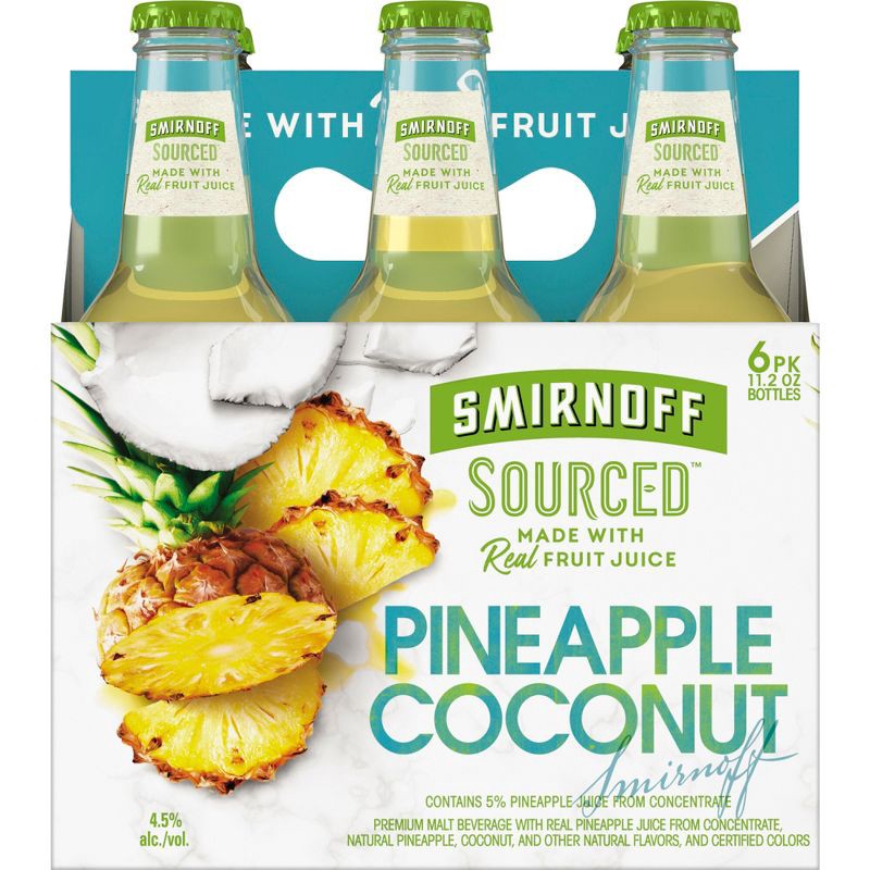slide 5 of 10, Smirnoff Spiked Sparkling Seltzer Smirnoff Sourced Pineapple Coconut - 6pk/11.2 fl oz Bottles, 6 ct; 11.2 fl oz