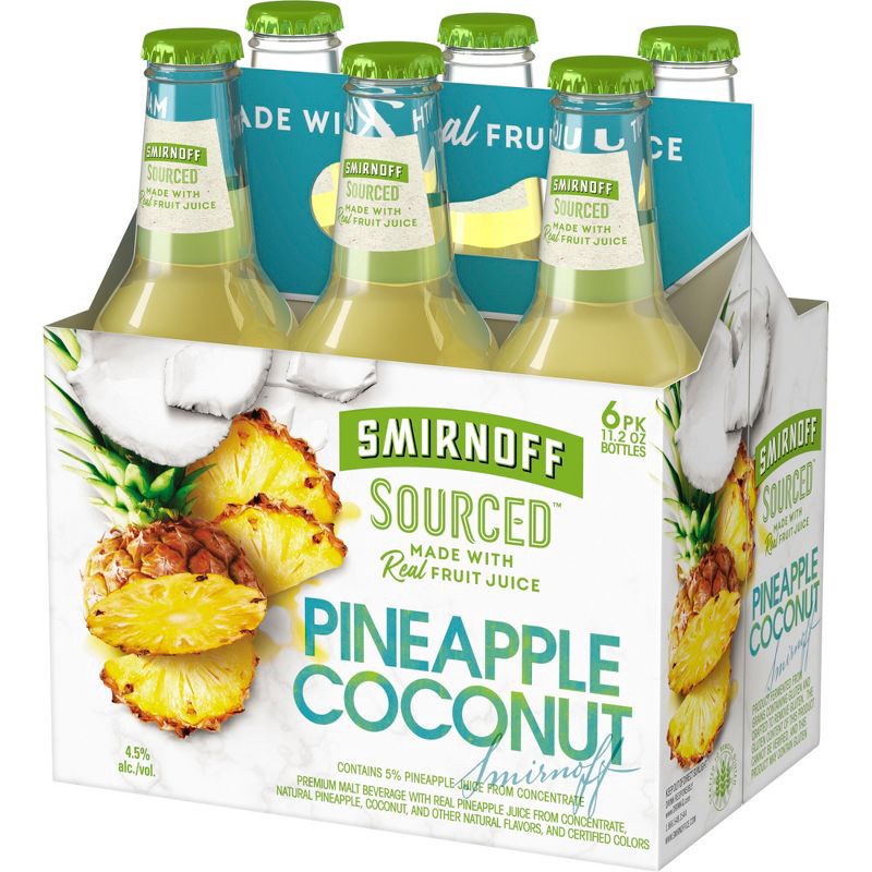 slide 1 of 10, Smirnoff Spiked Sparkling Seltzer Smirnoff Sourced Pineapple Coconut - 6pk/11.2 fl oz Bottles, 6 ct; 11.2 fl oz