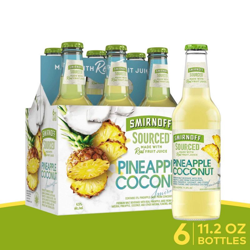 slide 1 of 10, Smirnoff Spiked Sparkling Seltzer Smirnoff Sourced Pineapple Coconut - 6pk/11.2 fl oz Bottles, 6 ct; 11.2 fl oz