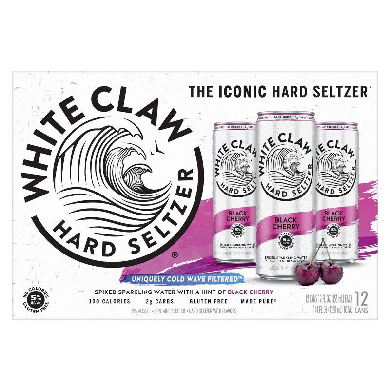 slide 4 of 8, White Claw Hard Seltzer White Claw Black Cherry Hard Seltzer - 12pk/12 fl oz Slim Cans, 12 ct; 12 fl oz