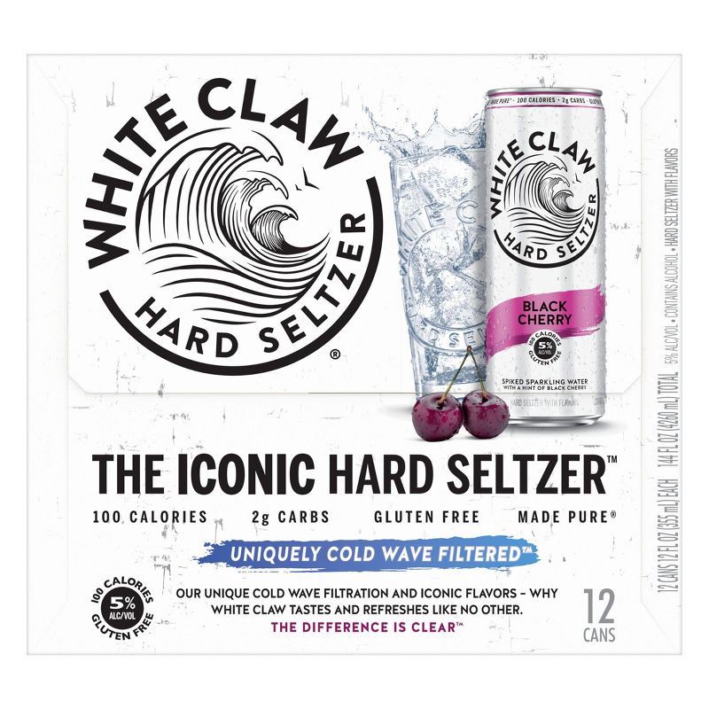 slide 5 of 8, White Claw Hard Seltzer White Claw Black Cherry Hard Seltzer - 12pk/12 fl oz Slim Cans, 12 ct; 12 fl oz