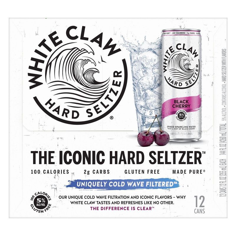 slide 6 of 8, White Claw Hard Seltzer White Claw Black Cherry Hard Seltzer - 12pk/12 fl oz Slim Cans, 12 ct; 12 fl oz