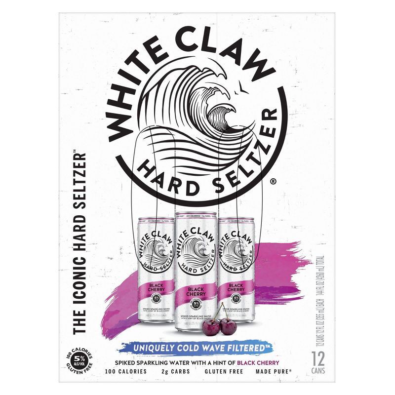 slide 7 of 8, White Claw Hard Seltzer White Claw Black Cherry Hard Seltzer - 12pk/12 fl oz Slim Cans, 12 ct; 12 fl oz