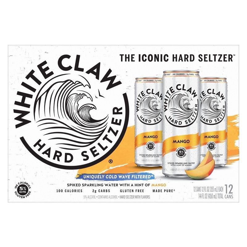 slide 2 of 6, White Claw Hard Seltzer White Claw Mango Hard Seltzer - 12pk/12 fl oz Slim Cans, 12 ct; 12 fl oz