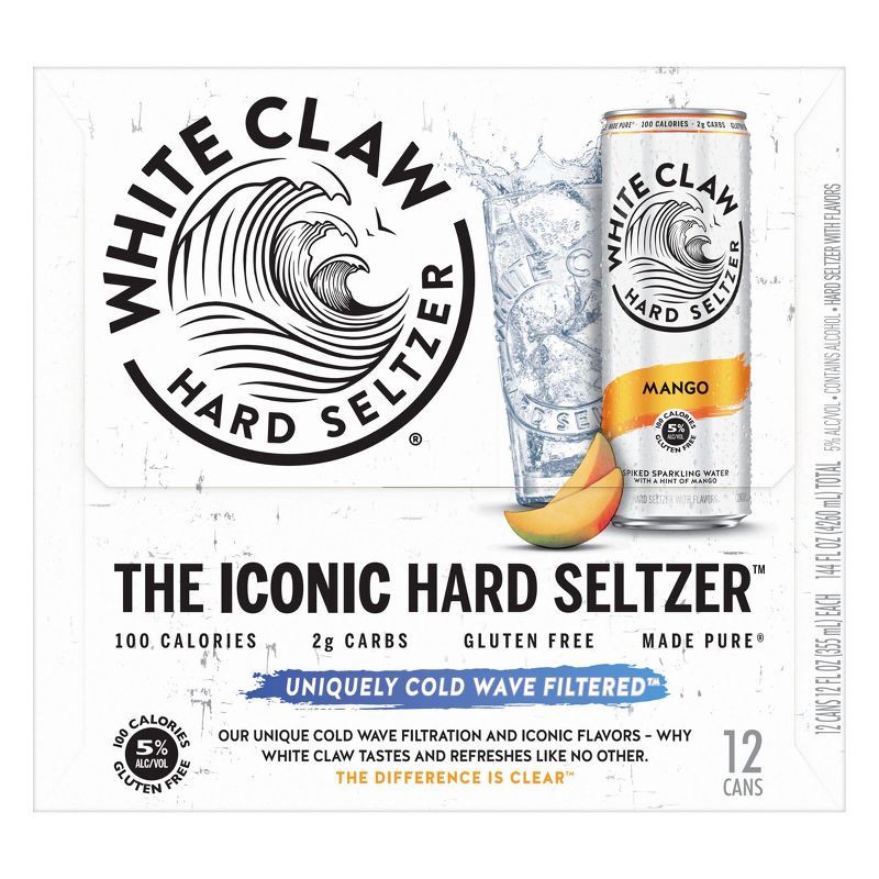 slide 3 of 6, White Claw Hard Seltzer White Claw Mango Hard Seltzer - 12pk/12 fl oz Slim Cans, 12 ct; 12 fl oz