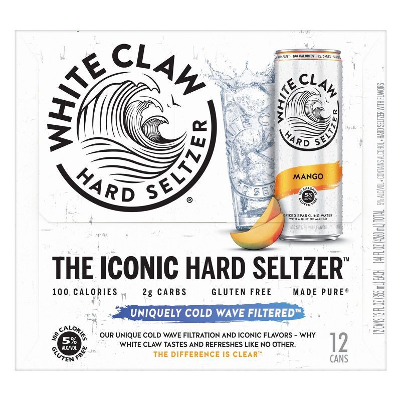 slide 4 of 6, White Claw Hard Seltzer White Claw Mango Hard Seltzer - 12pk/12 fl oz Slim Cans, 12 ct; 12 fl oz