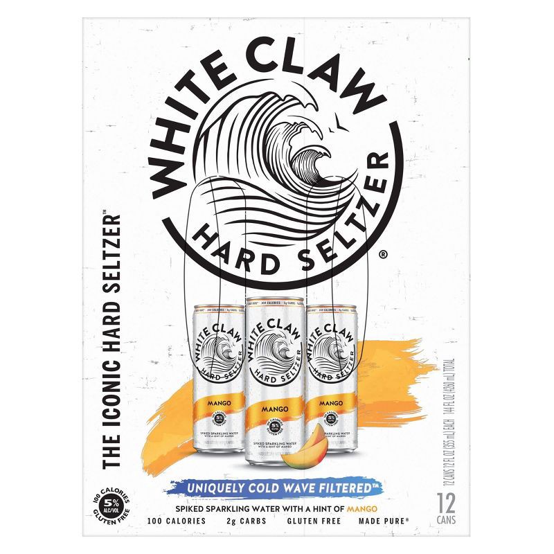 slide 5 of 6, White Claw Hard Seltzer White Claw Mango Hard Seltzer - 12pk/12 fl oz Slim Cans, 12 ct; 12 fl oz