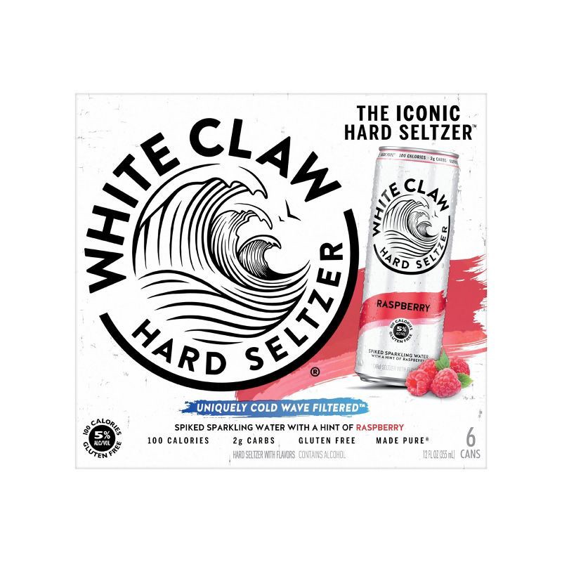 slide 2 of 6, White Claw Hard Seltzer White Claw Raspberry Hard Seltzer - 6pk/12 fl oz Slim Cans, 6 ct; 12 fl oz