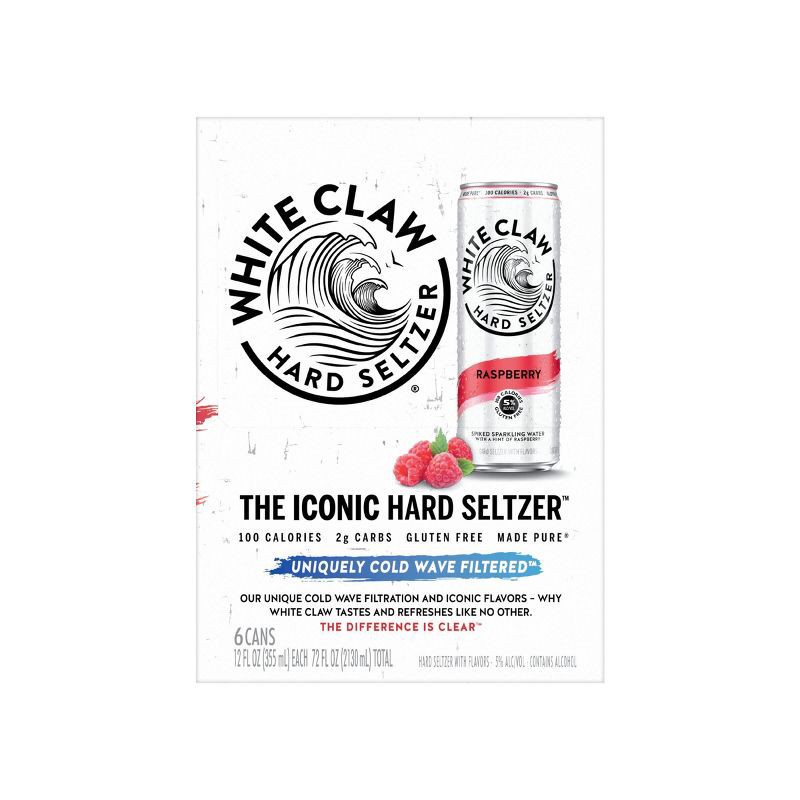 slide 3 of 6, White Claw Hard Seltzer White Claw Raspberry Hard Seltzer - 6pk/12 fl oz Slim Cans, 6 ct; 12 fl oz