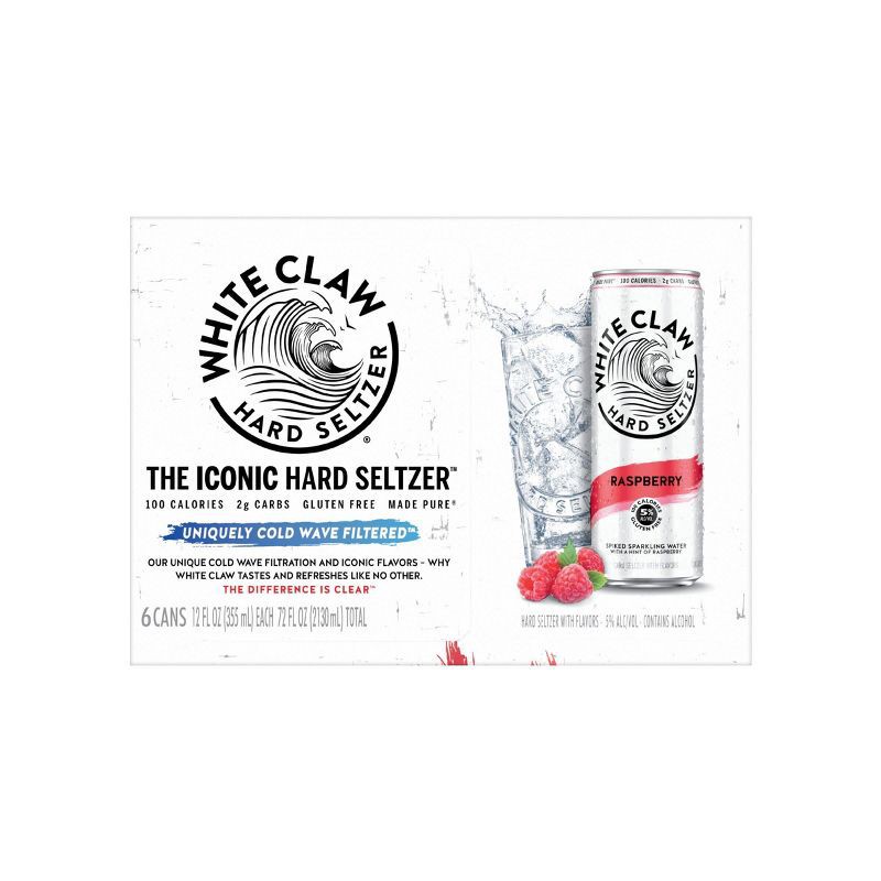 slide 4 of 6, White Claw Hard Seltzer White Claw Raspberry Hard Seltzer - 6pk/12 fl oz Slim Cans, 6 ct; 12 fl oz