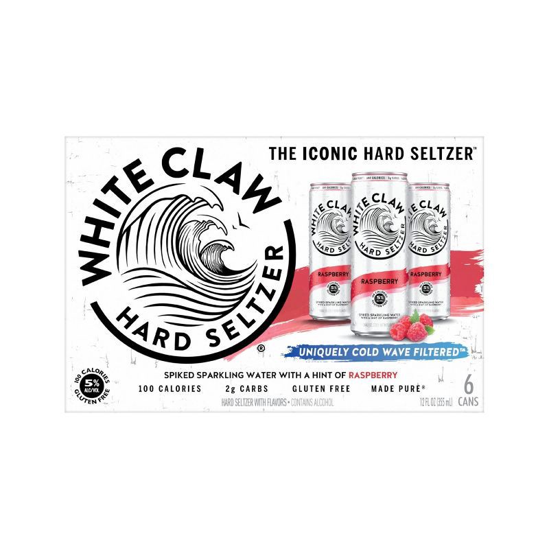 slide 5 of 6, White Claw Hard Seltzer White Claw Raspberry Hard Seltzer - 6pk/12 fl oz Slim Cans, 6 ct; 12 fl oz