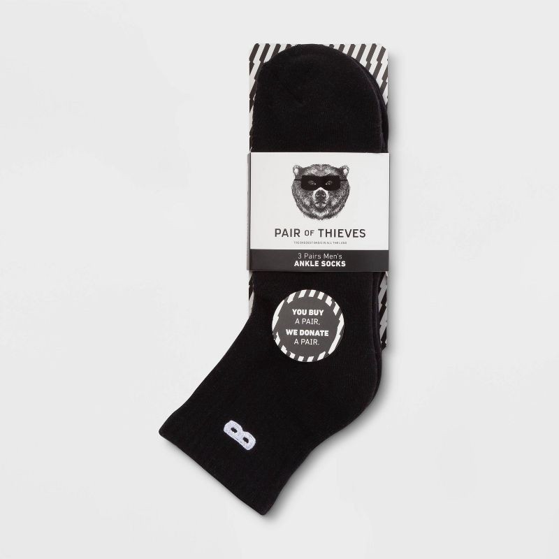 slide 2 of 2, Pair of Thieves Men's Ankle Socks 3pk - Black 8-12, 3 ct