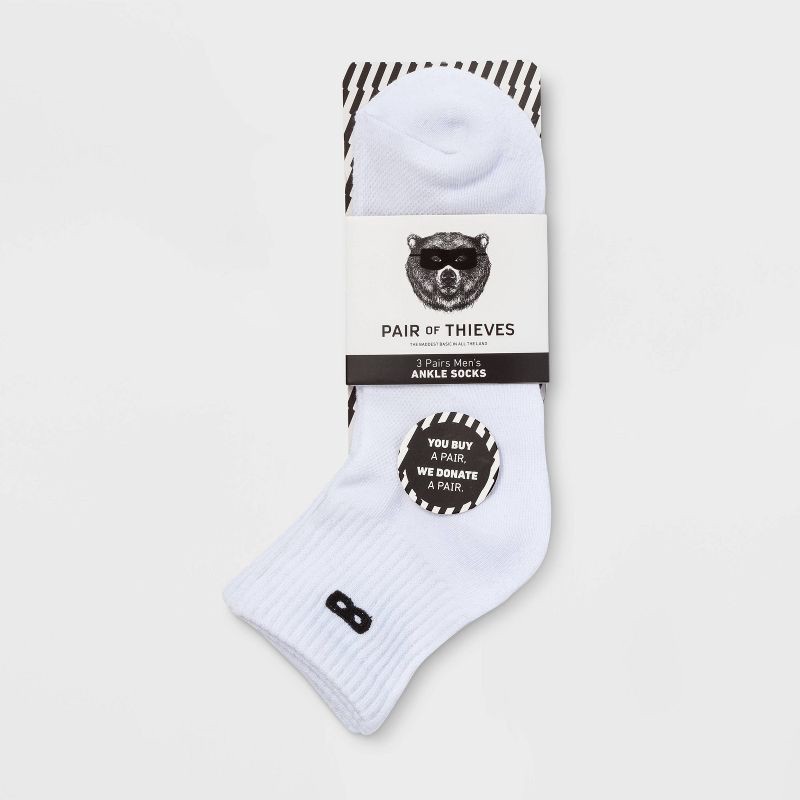 slide 2 of 2, Pair of Thieves Men's Ankle Socks 3pk - White 8-12, 3 ct