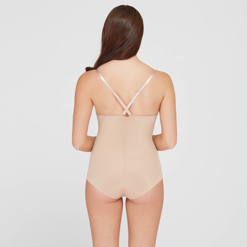 slide 4 of 6, ASSETS BY SPANX Women's Flawless Finish Shaping Micro Low Back Cupped Bodysuit Shapewear - Neutral S, 1 ct