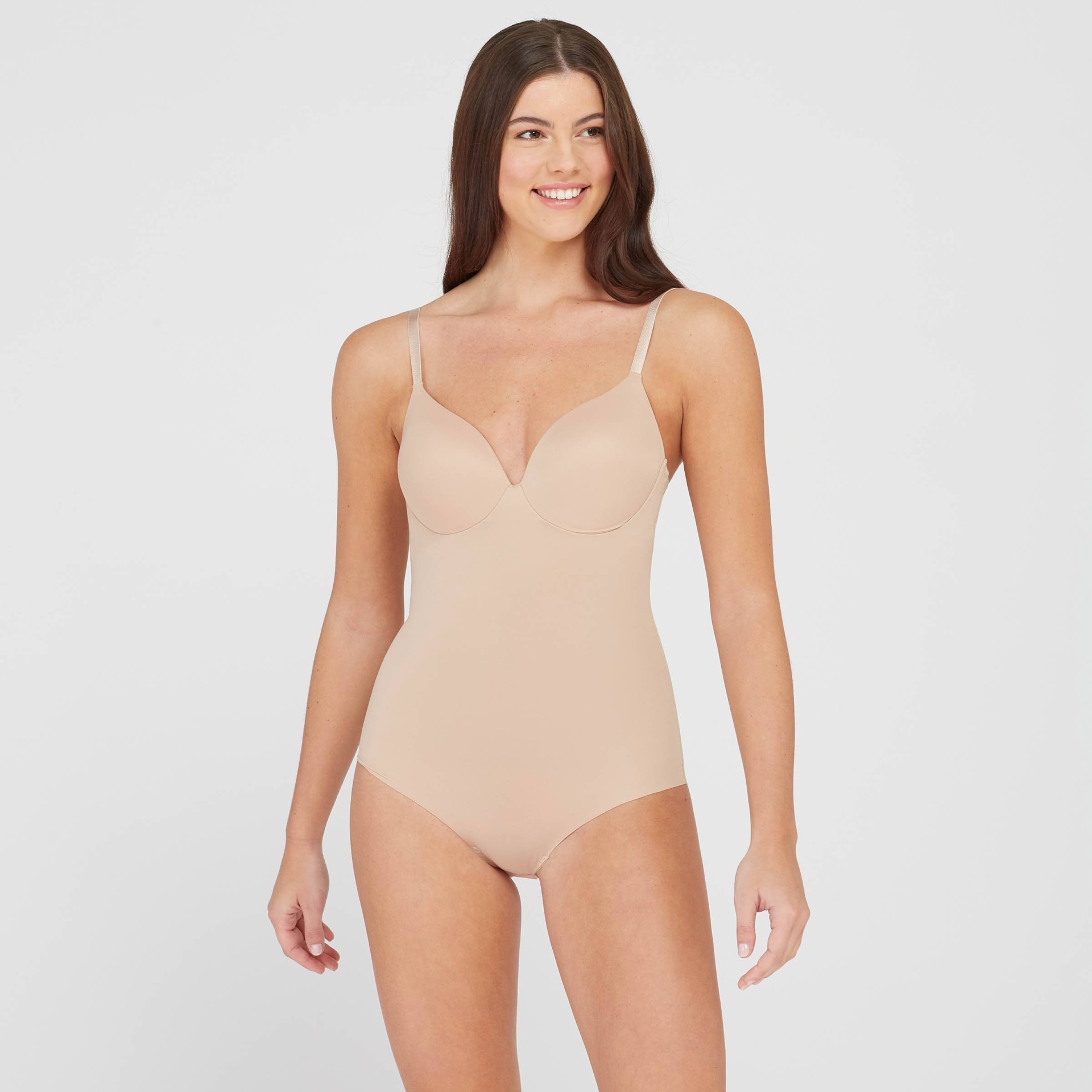 slide 1 of 6, ASSETS BY SPANX Women's Flawless Finish Shaping Micro Low Back Cupped Bodysuit Shapewear - Neutral S, 1 ct
