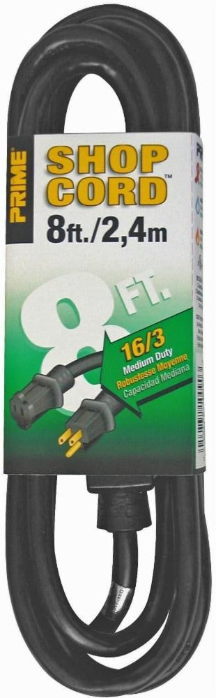 slide 1 of 1, Prime Wire & Cable Shop Cord Indoor Extension Cord - Sjtw 16/3 - 8 Foot - Black, 8 ft