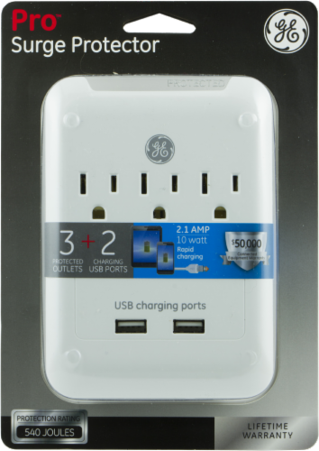 slide 1 of 1, Surge 3 Outlet W/Usb 2.1A Whte, 1 ct