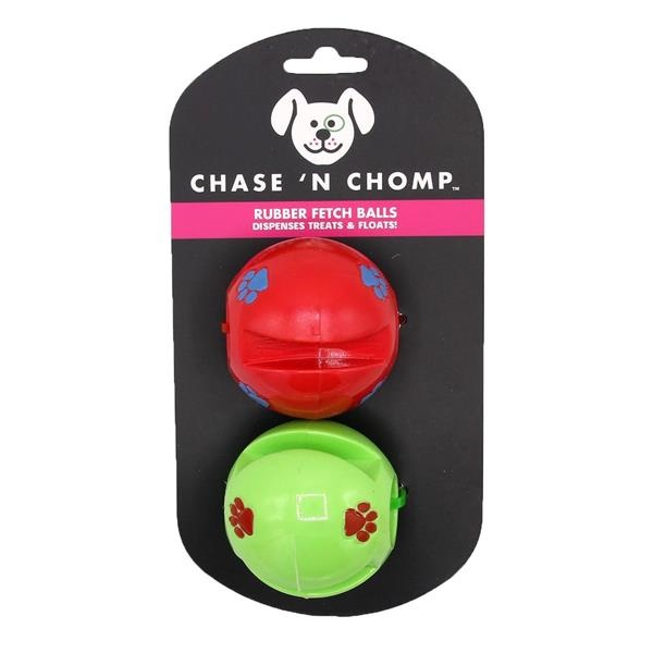 slide 1 of 1, Chase N Chomp Rubber Fetch Balls Dispenses Treats & Floats, 2 ct