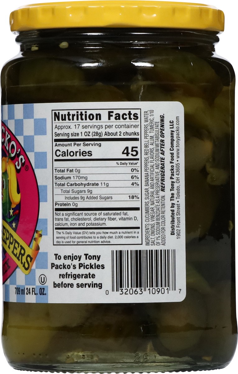 slide 6 of 13, Tony Packo's Sweet Mix Pickles & Peppers 709 ml, 24 fl oz