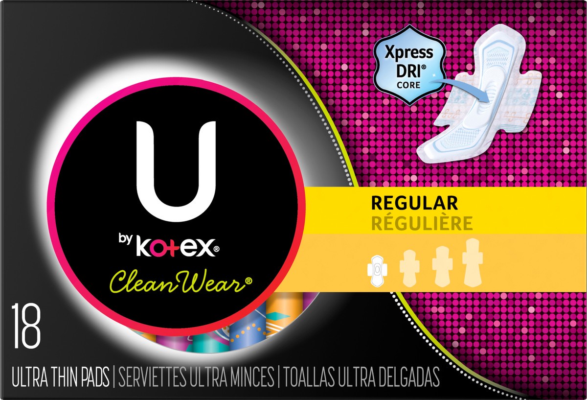 slide 6 of 10, U by Kotex Clean Wear Regular Ultra Thin Pads 16 ea, 18 ct
