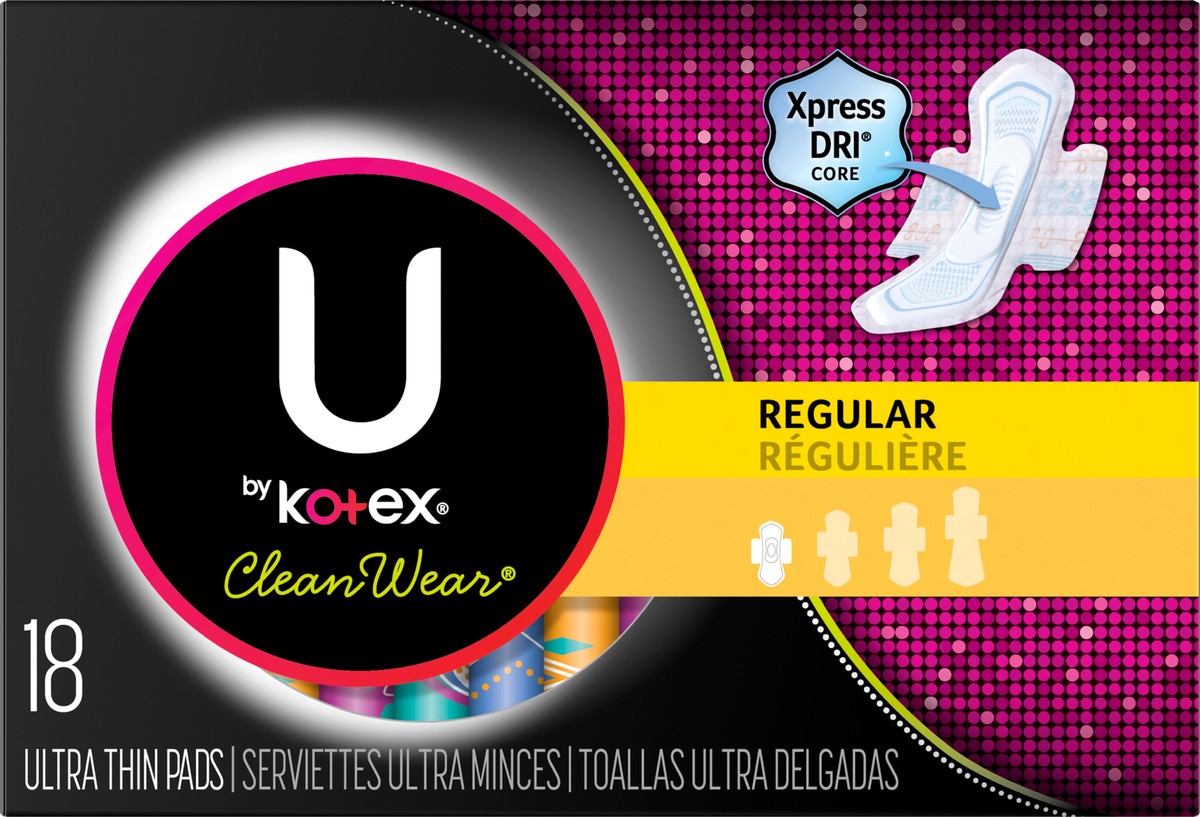 slide 1 of 10, U by Kotex Clean Wear Regular Ultra Thin Pads 16 ea, 18 ct