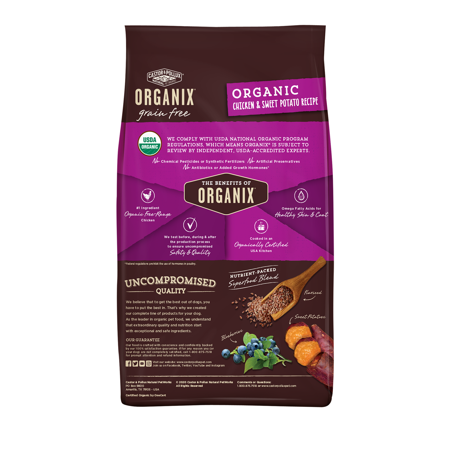 slide 2 of 3, Castor & Pollux Castor and Pollux ORGANIX Grain Free Dog Food, Chicken and Sweet Potato Organic Dog Food Recipe - 18 lb Bag, 18 lb