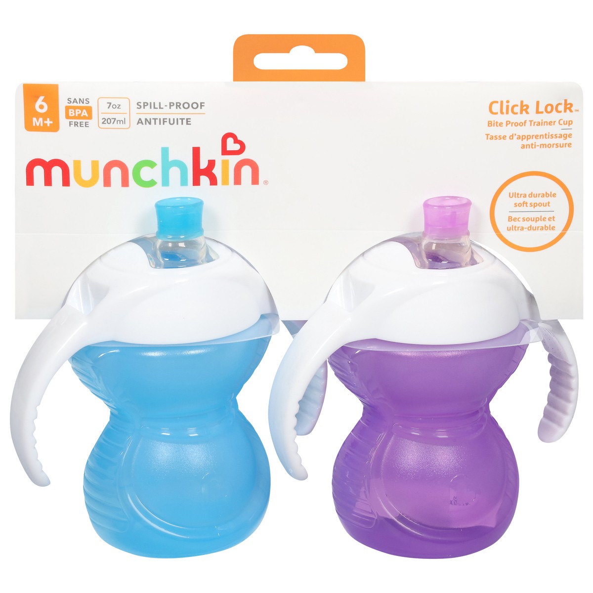 slide 1 of 9, Munchkin Click Lock 6 M+ Spill-Proof Bite Proof Trainer Cup 2 ea, 2 ct