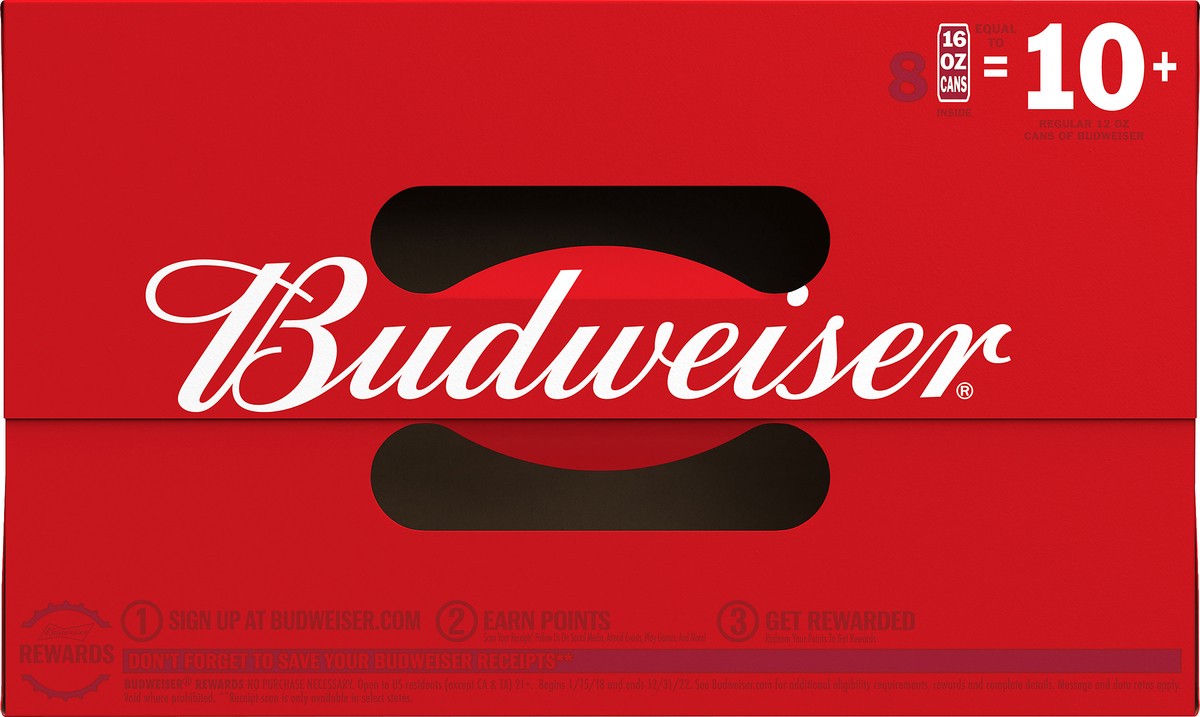 slide 6 of 8, Budweiser Lager Beer 8 - 16 fl oz Cans, 8 ct; 16 oz