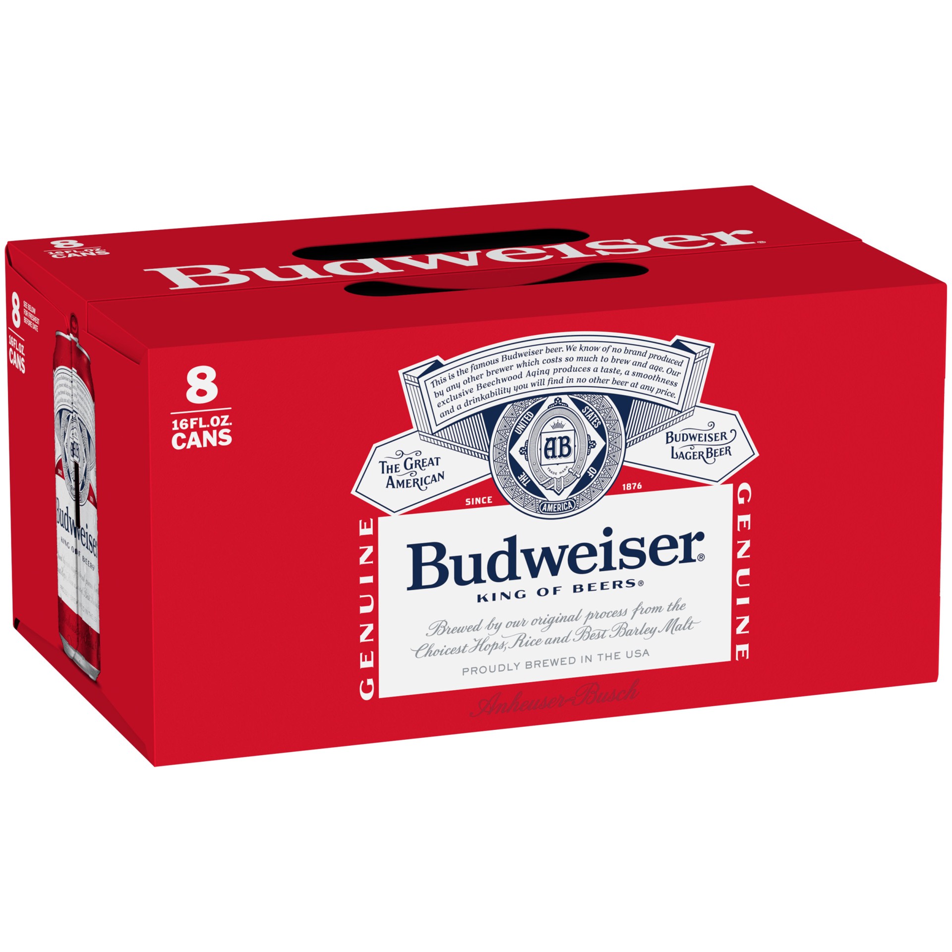 slide 1 of 8, Budweiser Beer, 8 Pack Beer, 16 FL OZ Cans, 128 fl oz