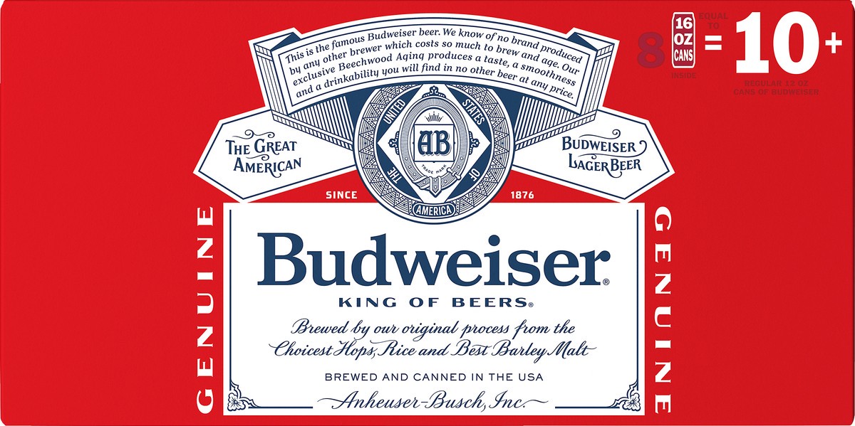 slide 8 of 8, Budweiser Lager Beer 8 - 16 fl oz Cans, 8 ct; 16 oz