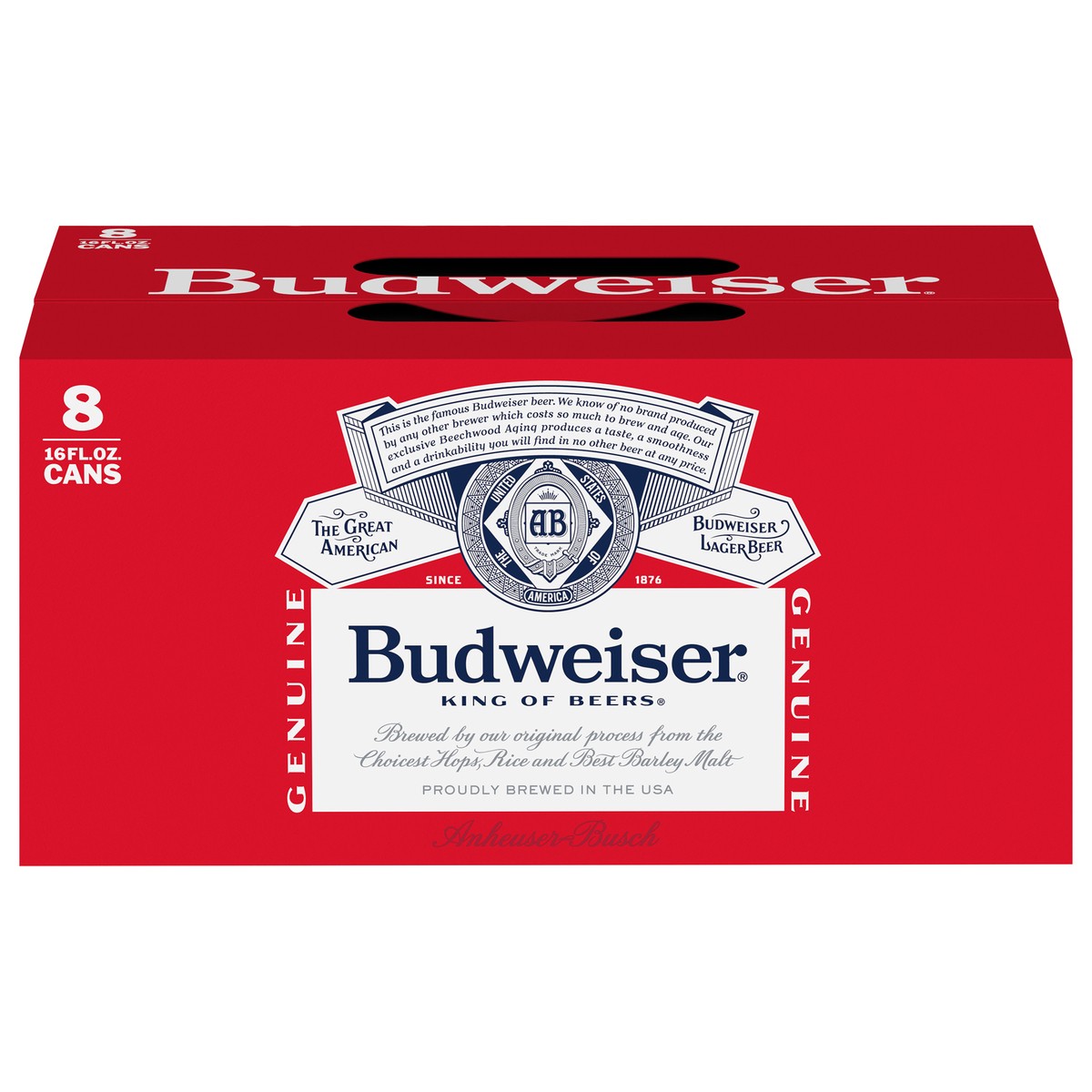 slide 1 of 8, Budweiser Lager Beer 8 - 16 fl oz Cans, 8 ct; 16 oz