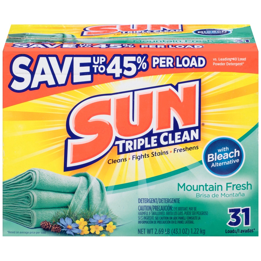 slide 1 of 7, Sun Mountain Fresh with Bleach Powder Detergent 29 Loads, 43.1 oz