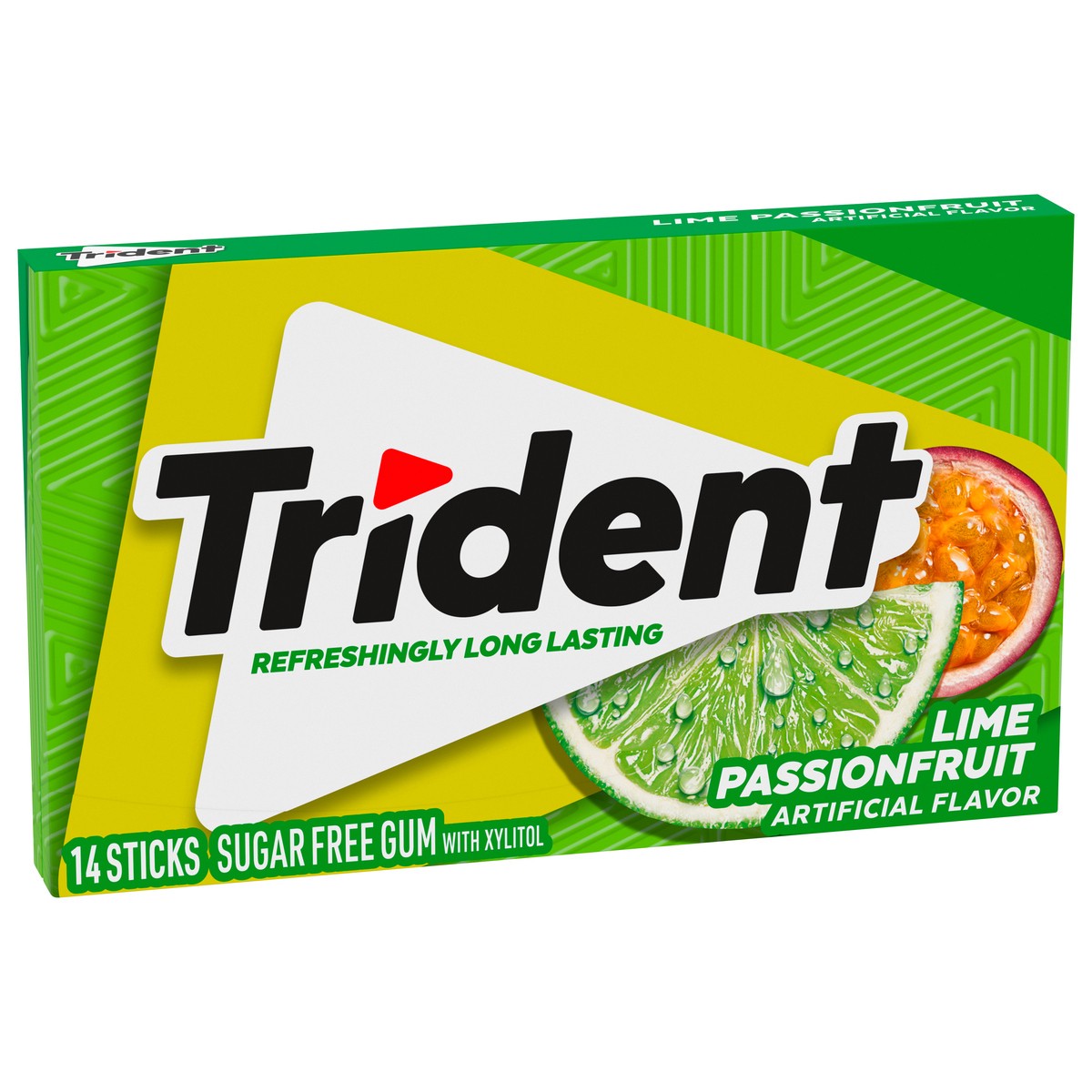 slide 3 of 9, Trident Lime Passion Fruit Twist Sugar Free Gum, Made with Xylitol, 14 Piece Pack, 0.06 lb