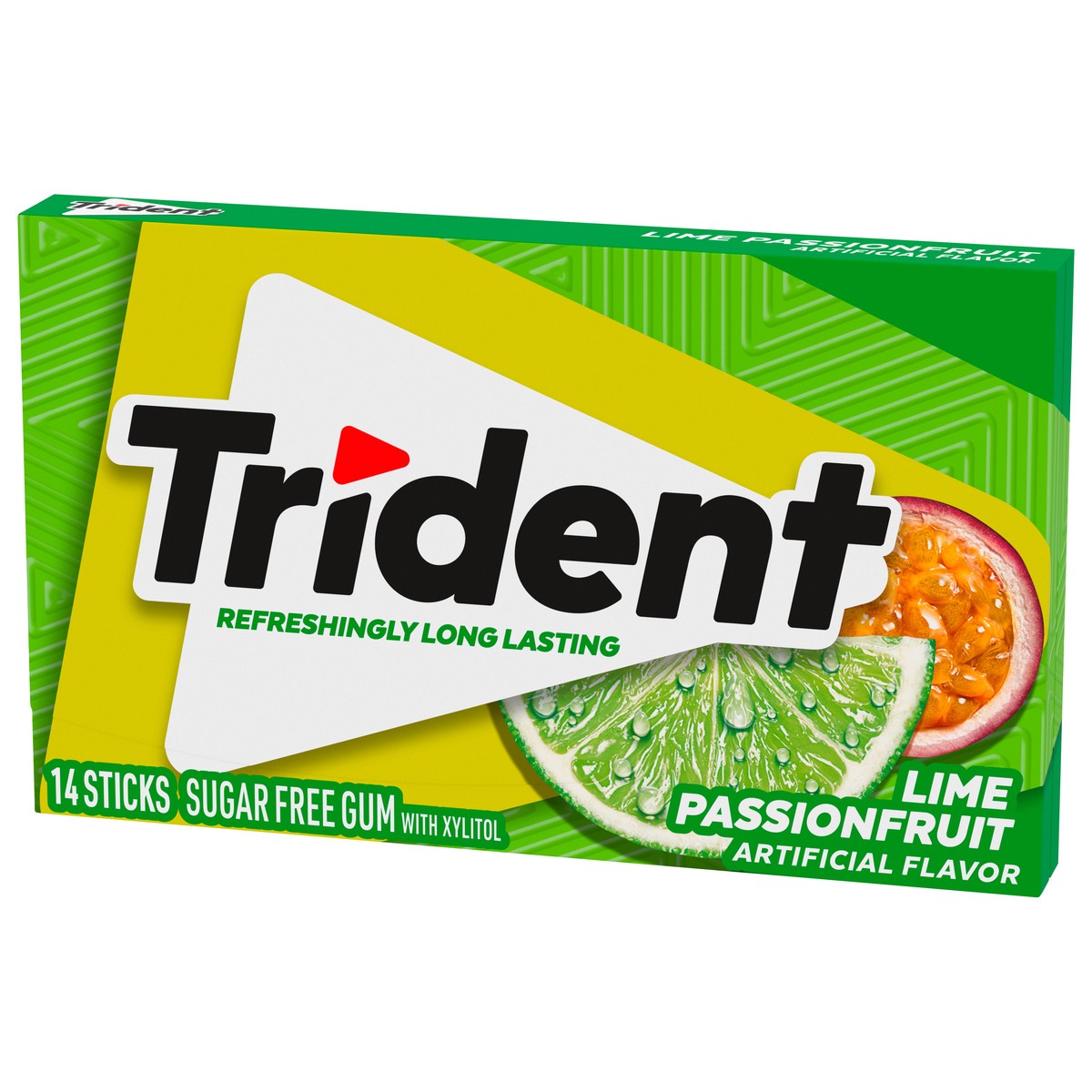 slide 2 of 9, Trident Lime Passion Fruit Twist Sugar Free Gum, Made with Xylitol, 14 Piece Pack, 0.06 lb