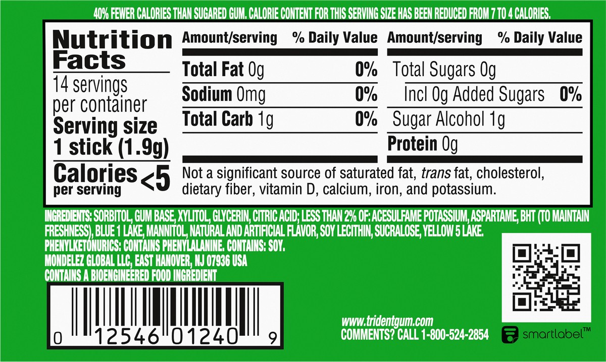 slide 4 of 9, Trident Lime Passion Fruit Twist Sugar Free Gum, Made with Xylitol, 14 Piece Pack, 0.06 lb