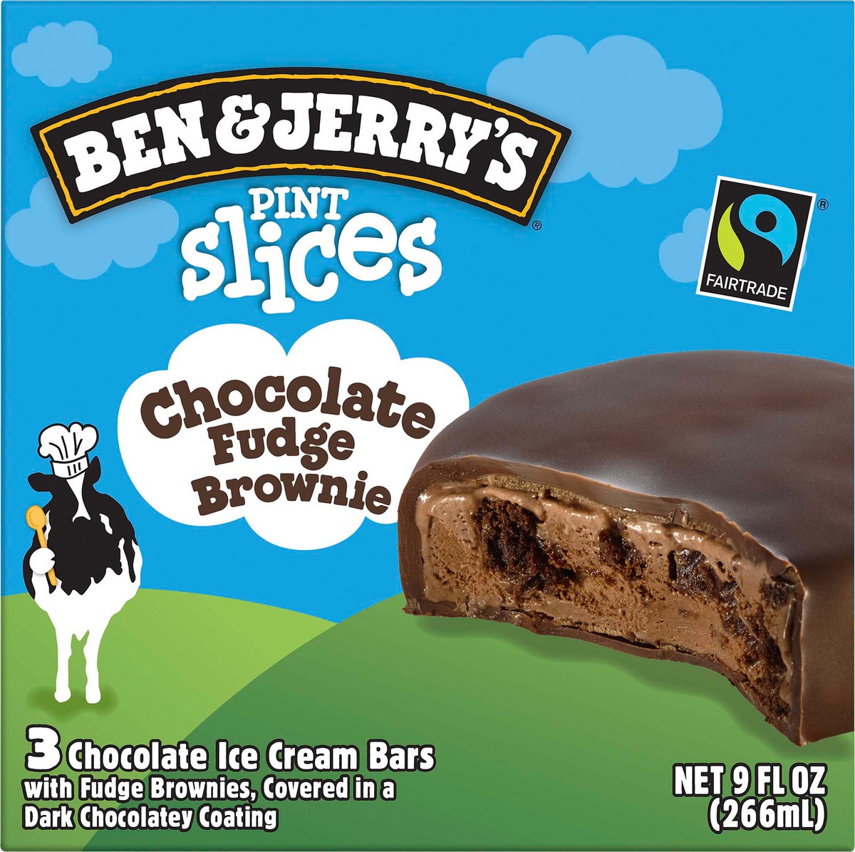 slide 2 of 3, Ben & Jerry's Pint Slices ice cream bars Chocolate Fudge Brownie, 9 oz, 3 Count , 9 fl oz