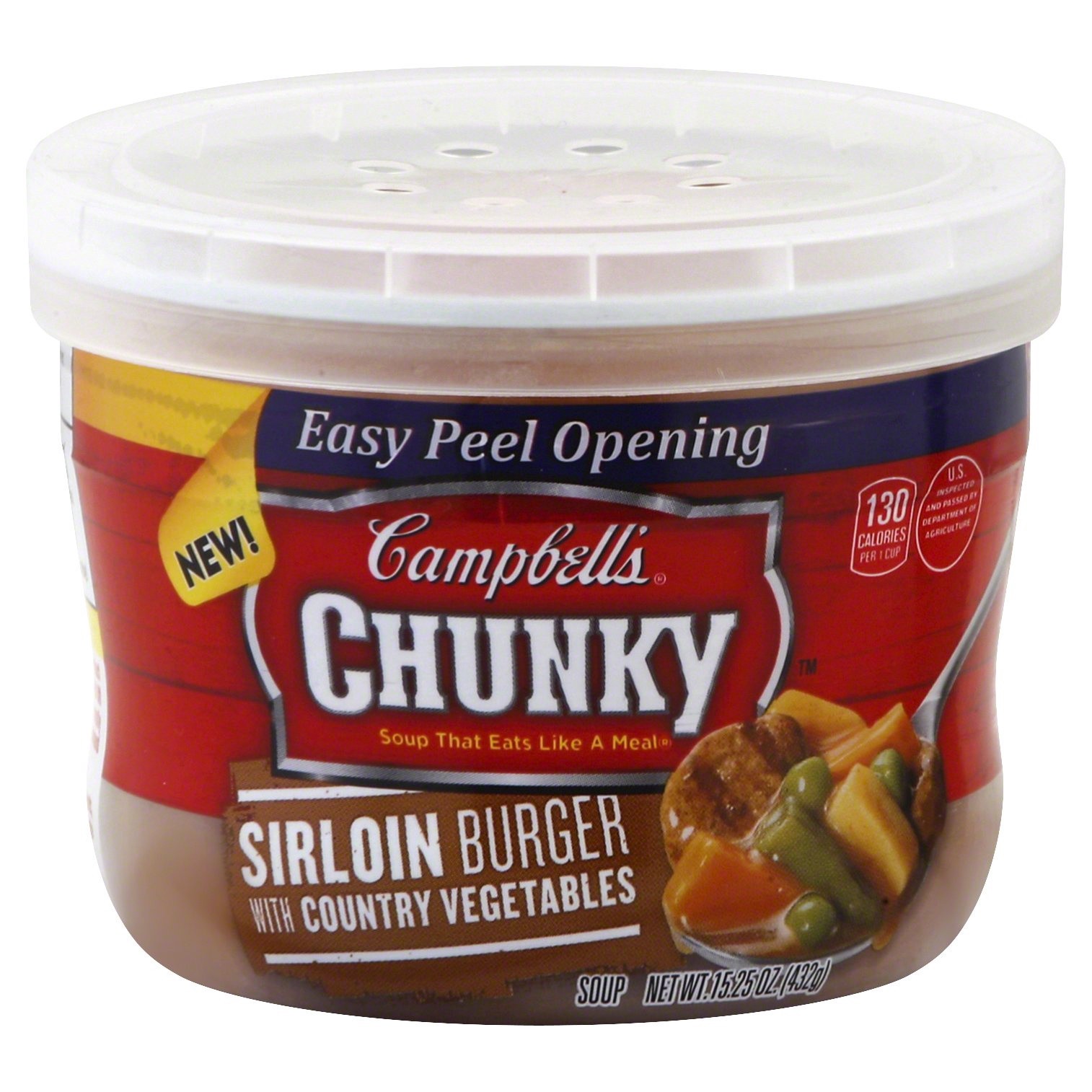 slide 1 of 5, Campbell's Chunky Soup, Sirloin Burger With Country Vegetable Beef Soup, 15.25 Oz Microwavable Bowl, 15.25 oz