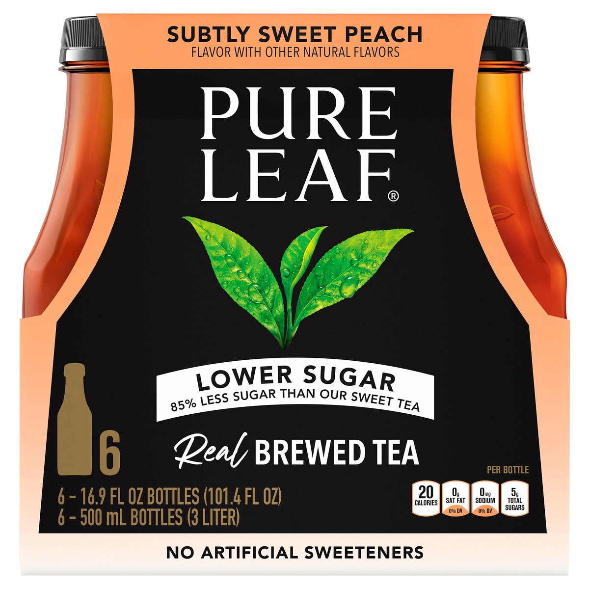 slide 2 of 4, Pure Leaf Lower Sugar Real Brewed Tea Subtly Sweet Peach 16.9 Fl Oz 6 Count,