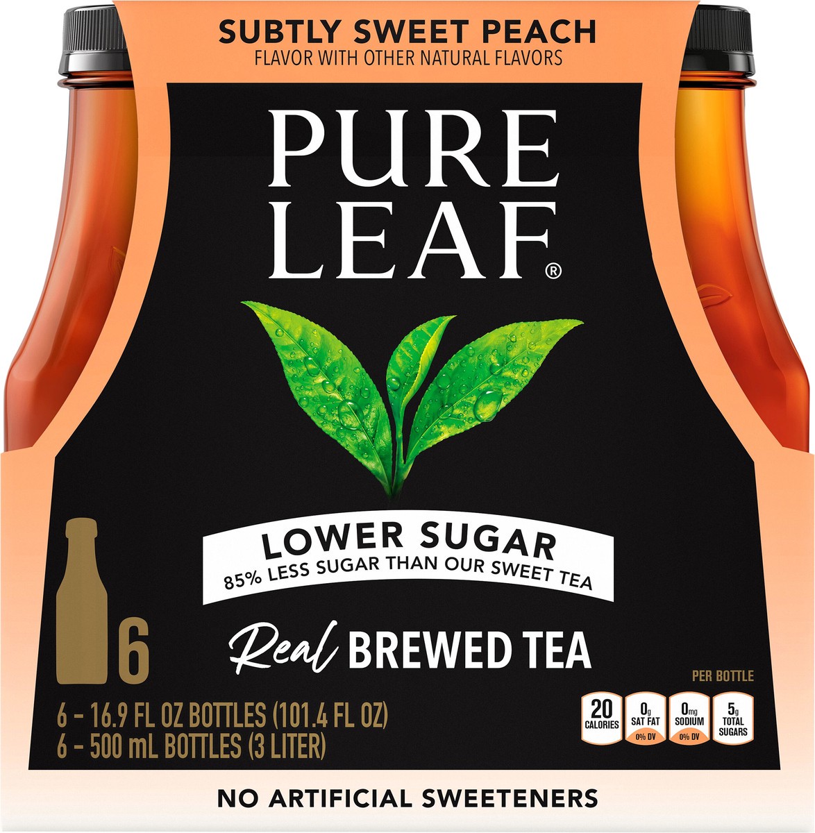 slide 3 of 4, Pure Leaf Lower Sugar Real Brewed Tea Subtly Sweet Peach 16.9 Fl Oz 6 Count,