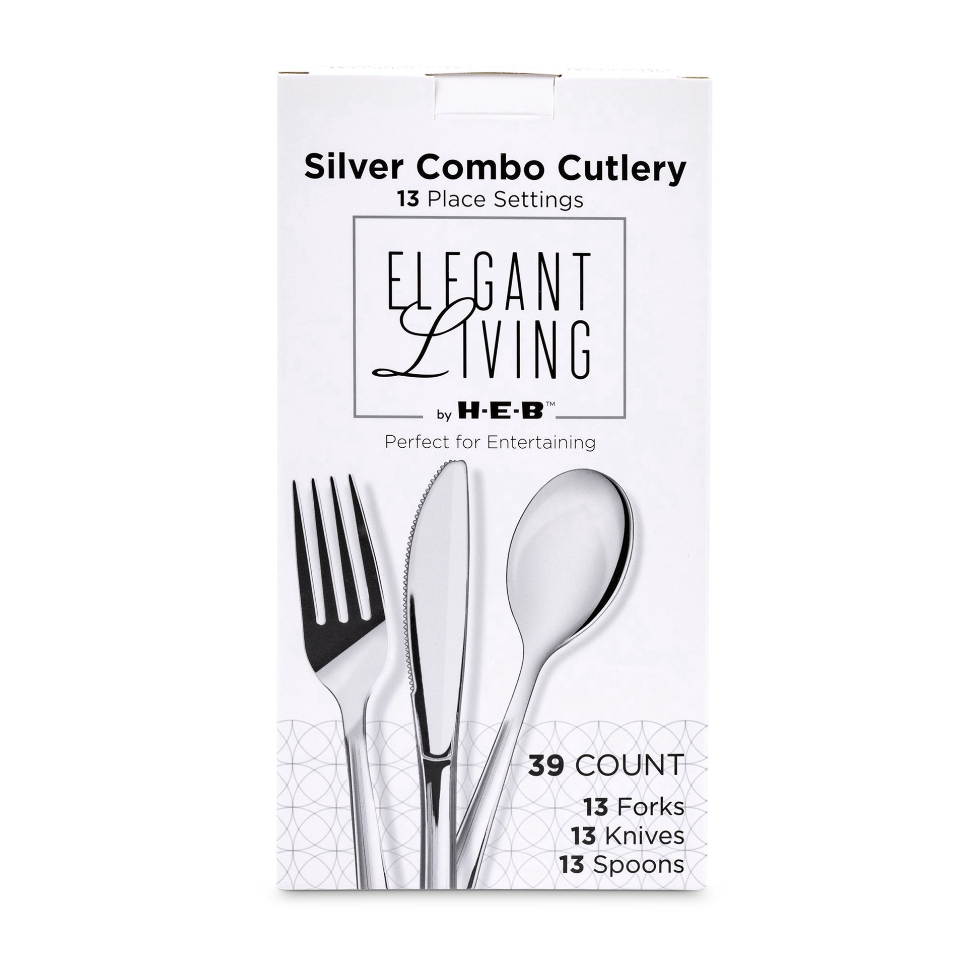 slide 1 of 1, H-E-B Elegant Living Premium Silver Cutlery Combo, 39 ct